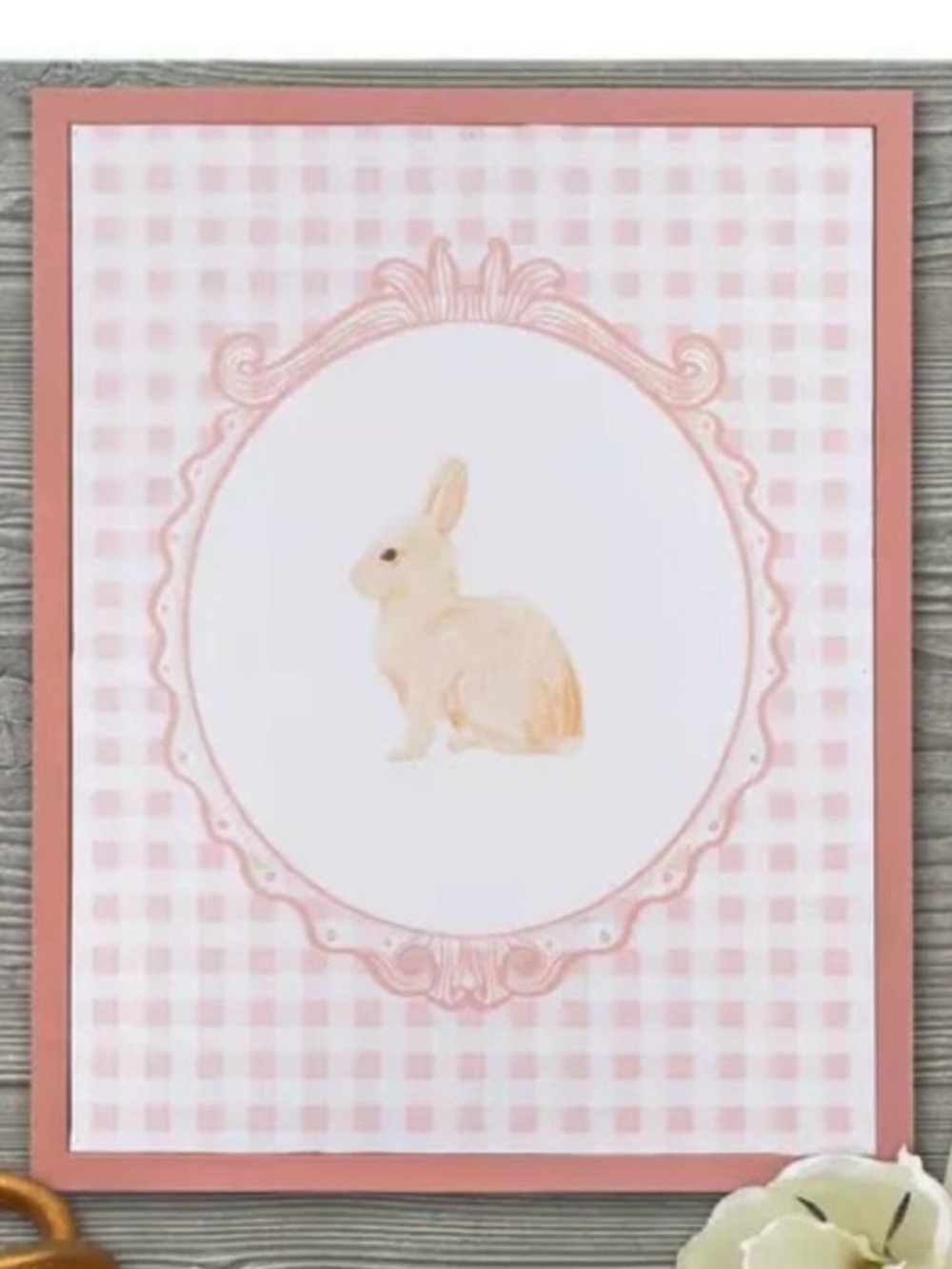 🆕- Pastel Pink Bunny Gingham Framed Wall Art. New in Packaging